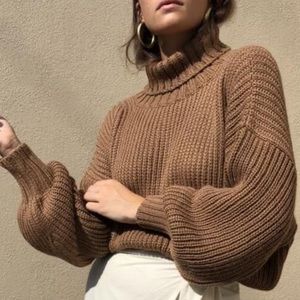 First Rite Crop Turtleneck Sweater in Camel